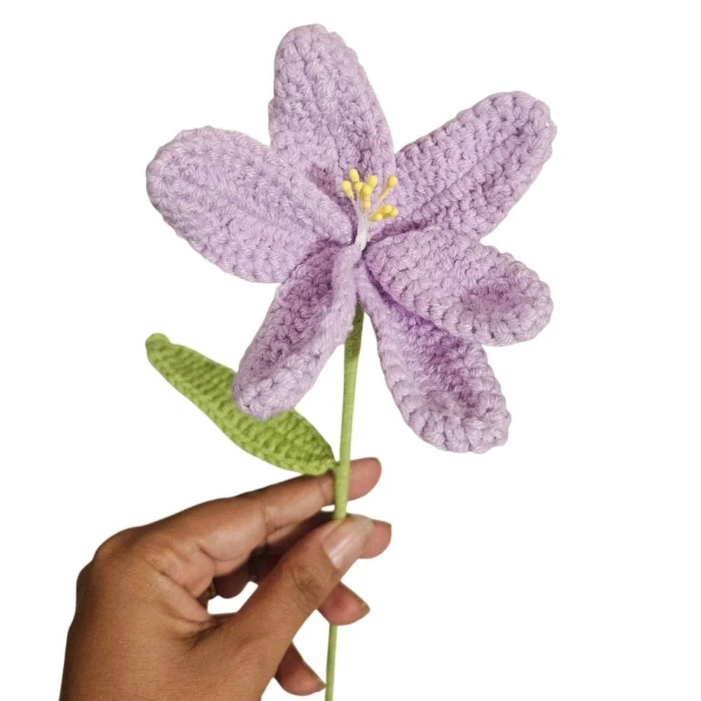 Handmade Crochet Purple Flower Easter Spring Eco Decor Bendable Stem Faux Floral